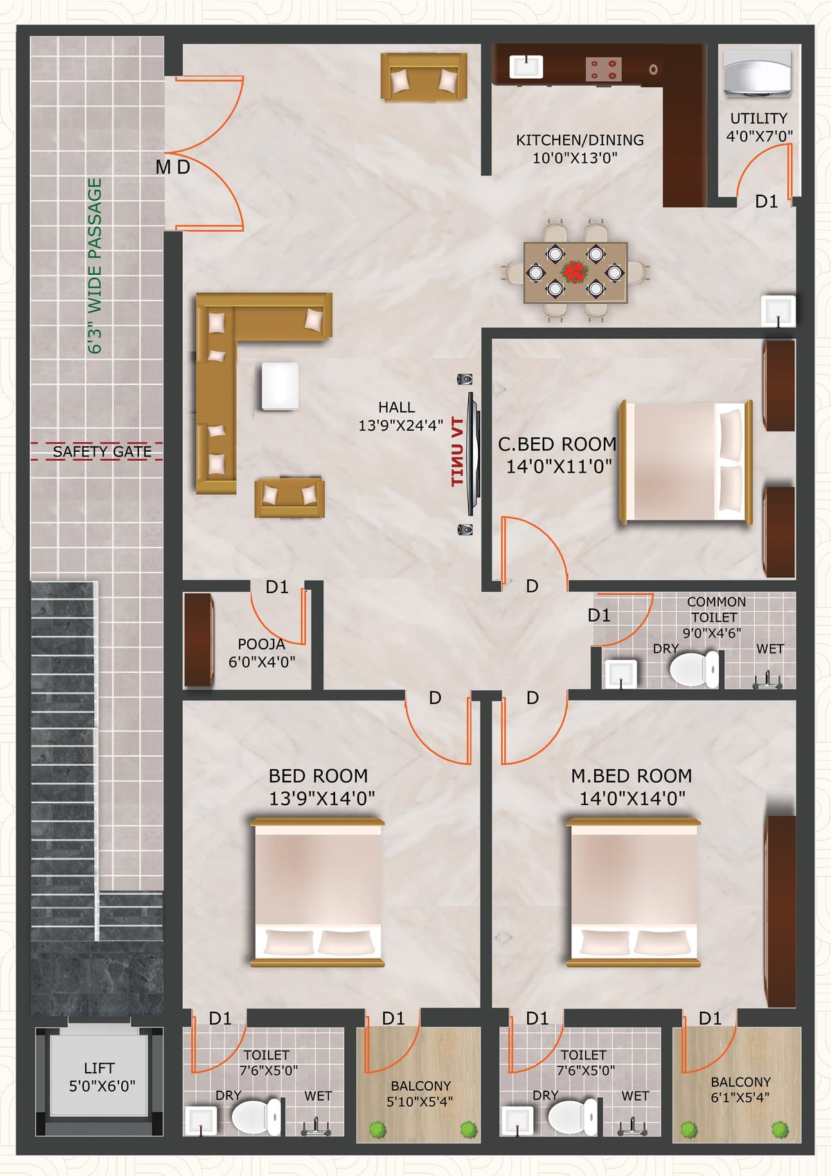 Aarunya's Ananda Vihara, 3 BHK, Avilala, Tirupati floor plan