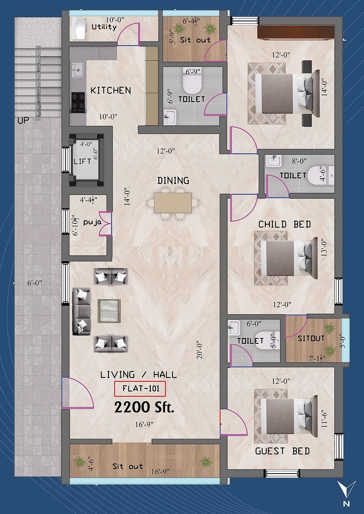 Aarunya's Krishna Nilayam, 3 BHK, Bairagipatteda, Tirupati floor plan