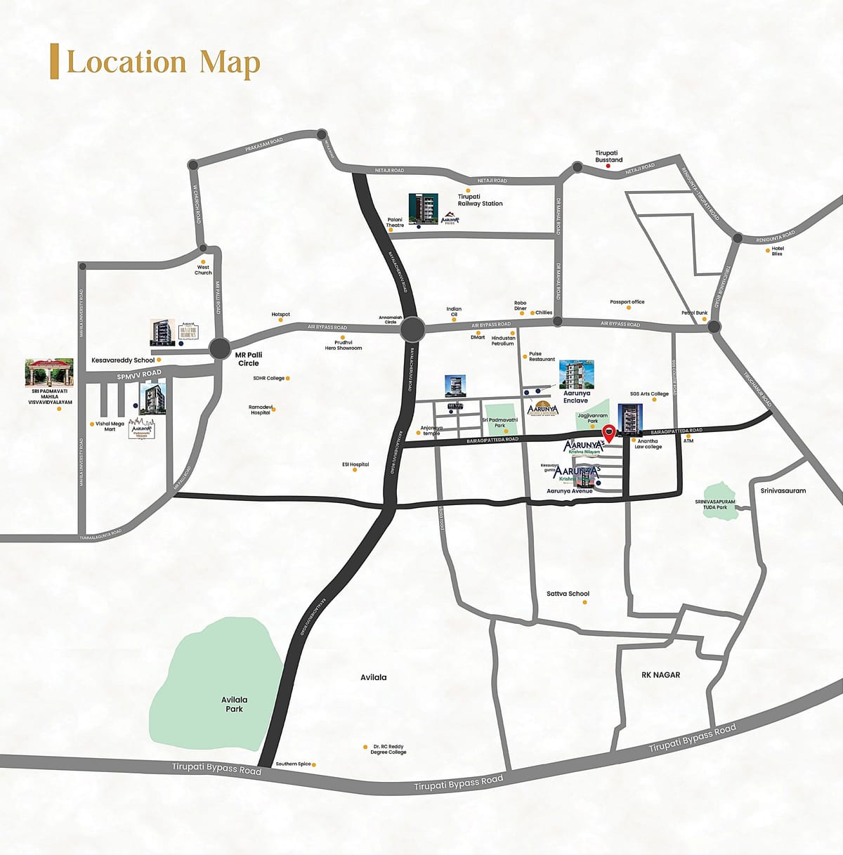 Aarunya's Krishna Nilayam, 3 BHK, Bairagipatteda, Tirupati location map