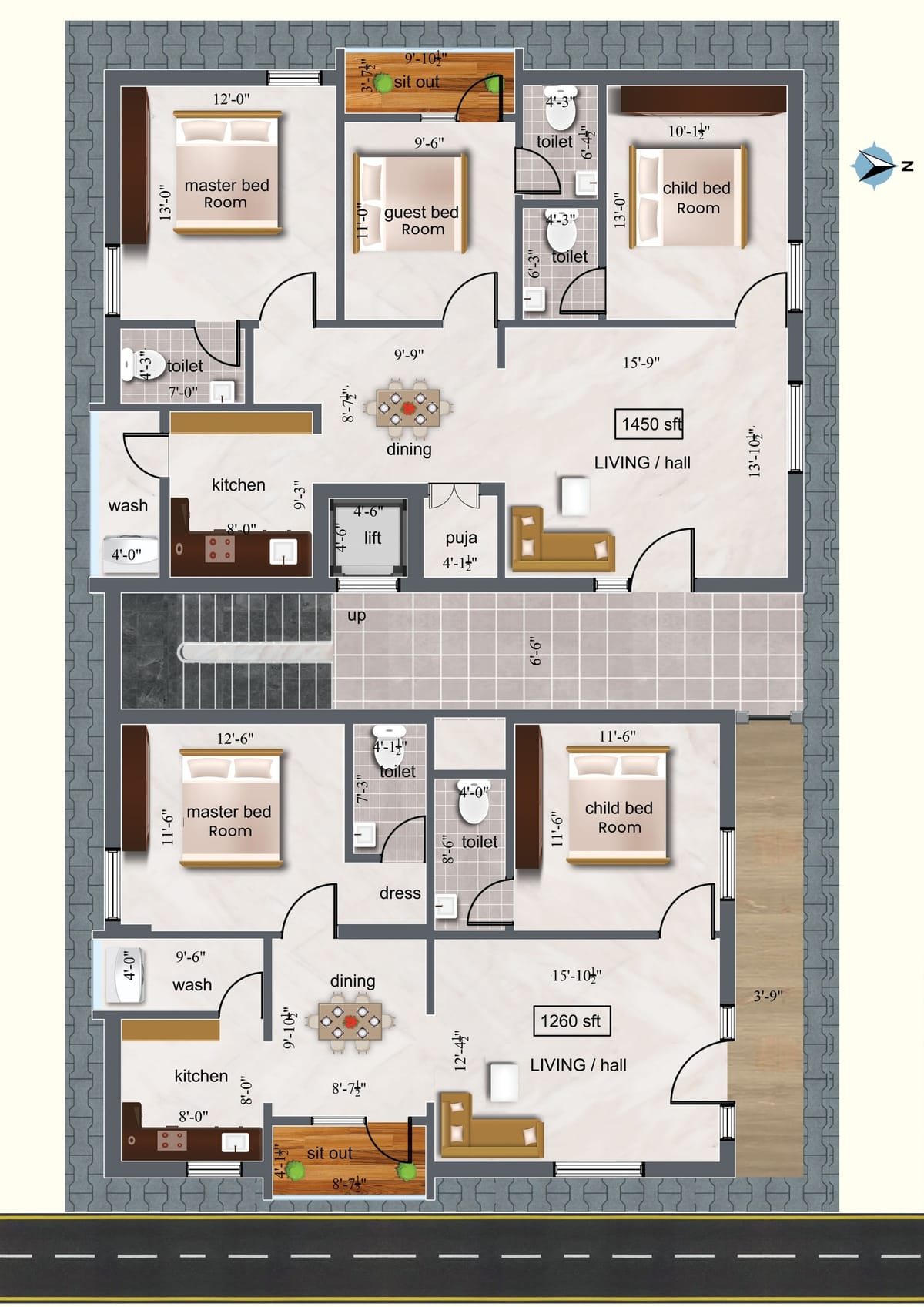 Aarunya's Padmavathi Nilayam, 3 BHK, SPMVV Road, Tirupati floor plan