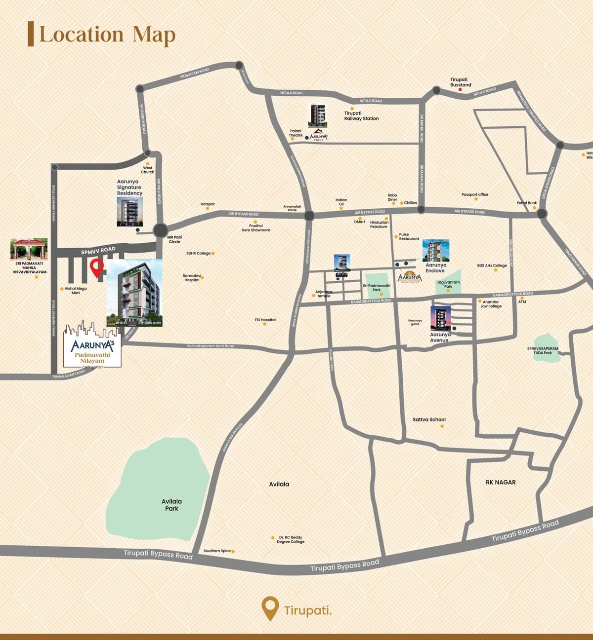 Aarunya's Padmavathi Nilayam, 3 BHK, SPMVV Road, Tirupati location map