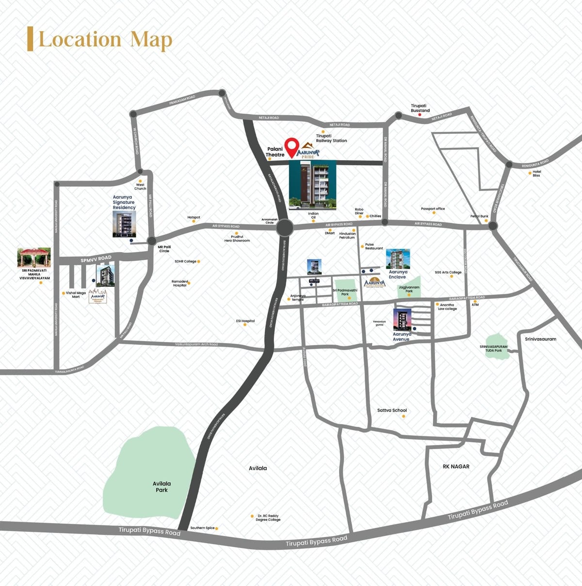 Aarunya's Pride, 3 BHK, Tirupati Railway Station area, Tirupati location map