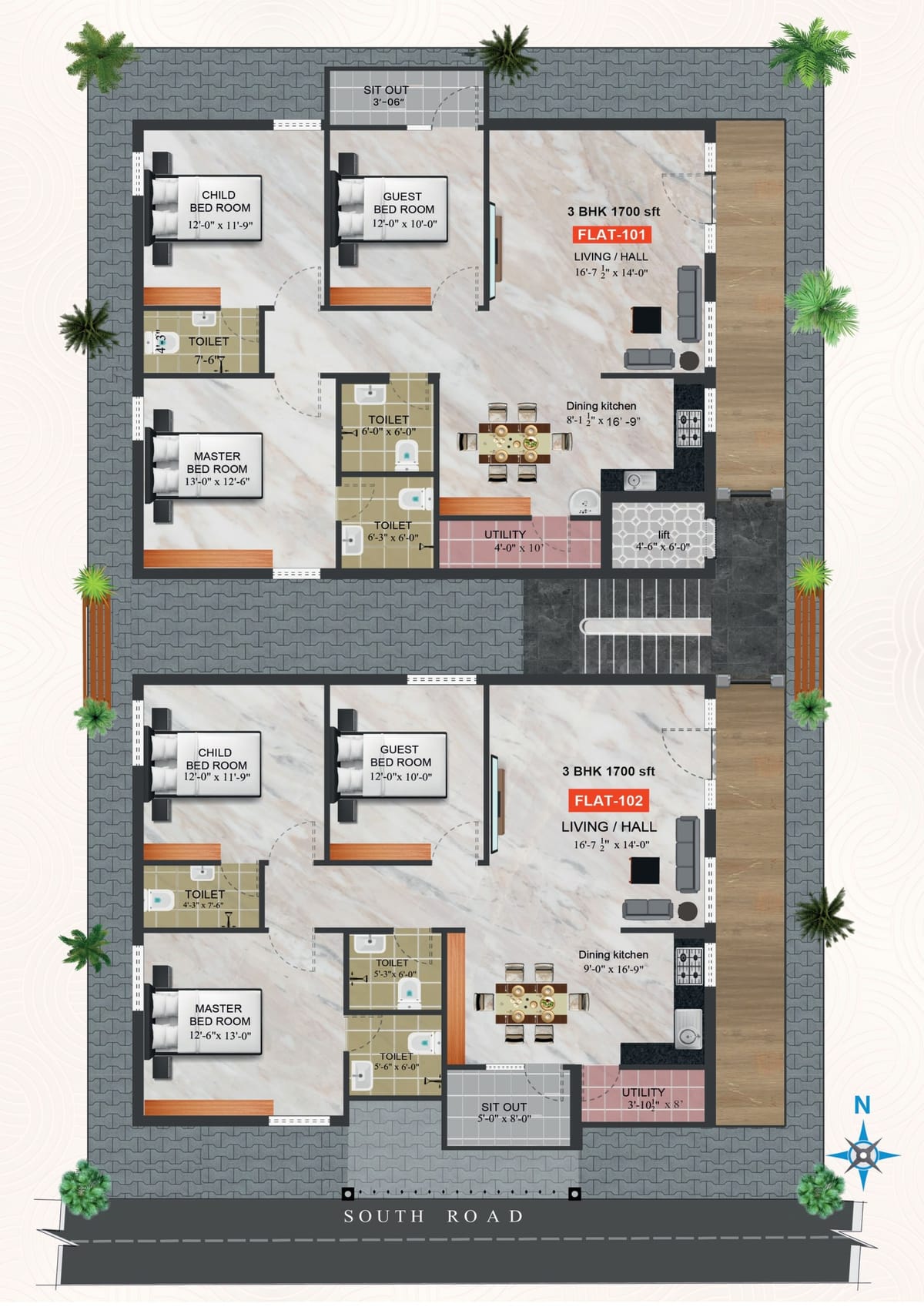 Aarunya Signature Residency, 3 BHK, MR Palli, Tirupati floor plan