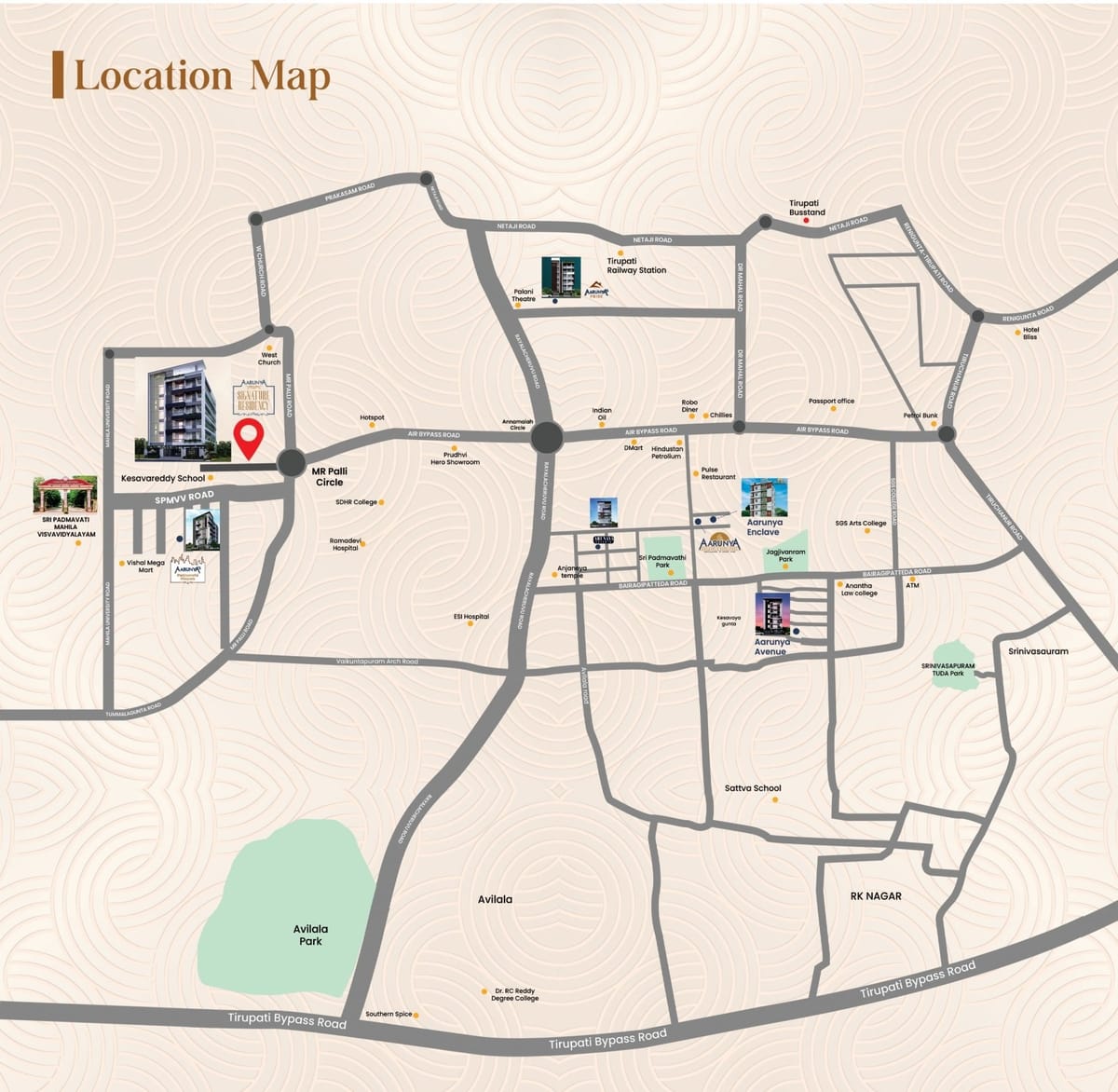Aarunya Signature Residency, 3 BHK, MR Palli, Tirupati location map