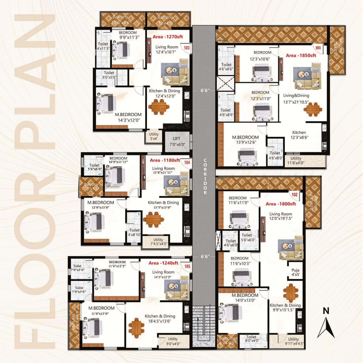 Aarunya SJ Residency, 3 BHK, Tirupati, Tirupati floor plan