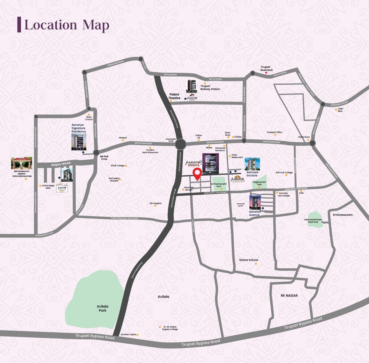 Aarunya's Sreshta, 2 BHK, Bairagipatteda, Tirupati location map